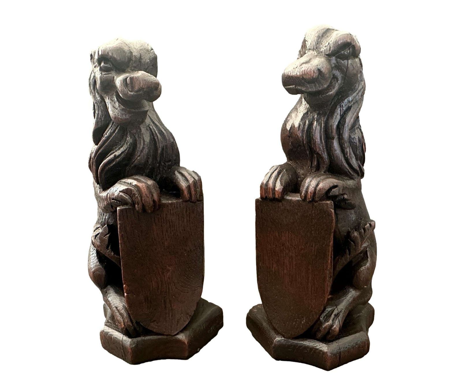 Hand Carved Oak Lions | 18th 19th Century Heraldic Ornaments, French Chateau Decor photo 253.0