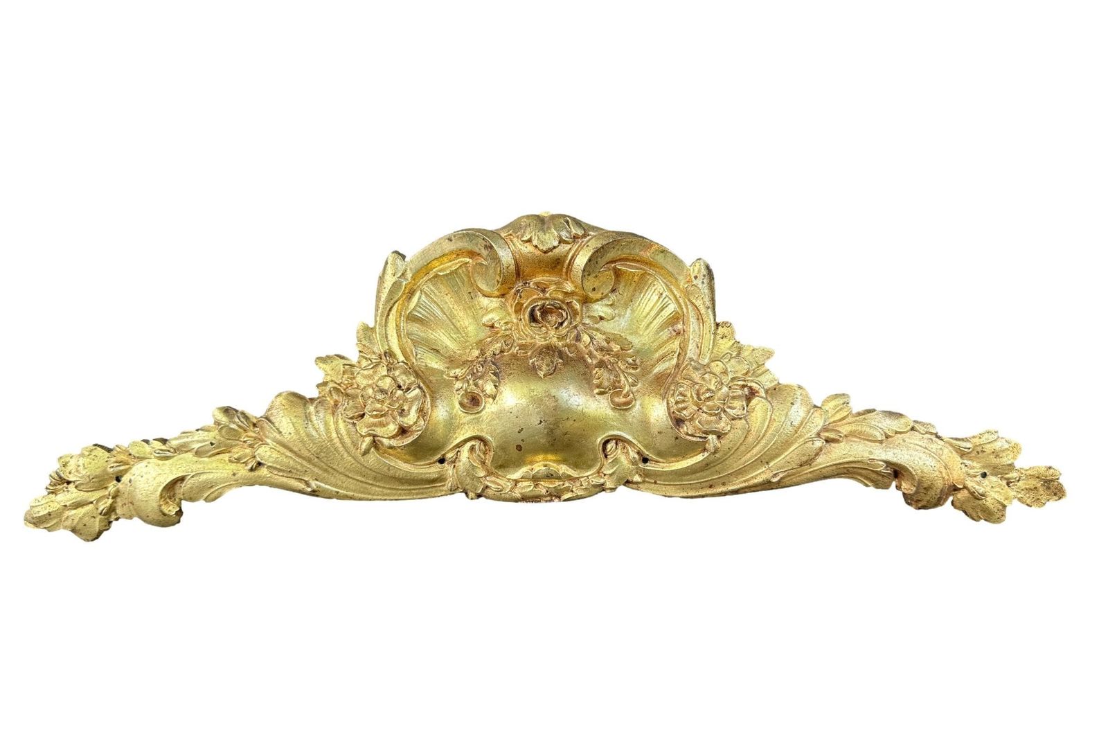 Antique French Gilt Bronze Pediment – Louis XV Rococo Shell Floral Decor
