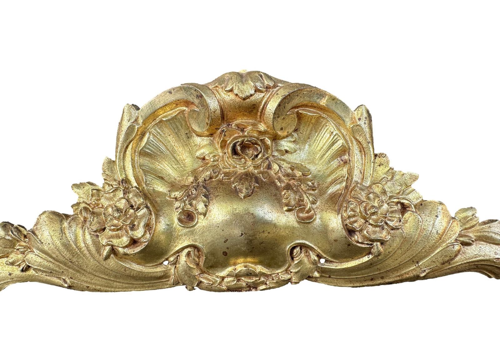 Antique French Gilt Bronze Pediment – Louis XV Rococo Shell Floral Decor photo vinterior