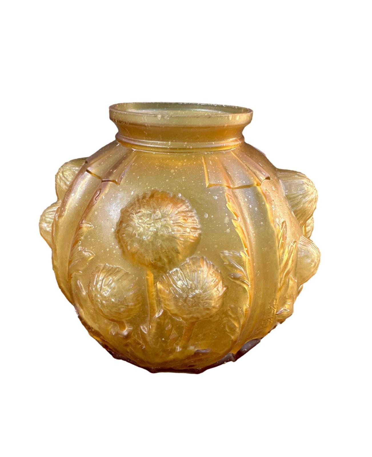 Art Deco Amber Glass Thistle Vase – P. De Cagny French Centerpiece photo furniture