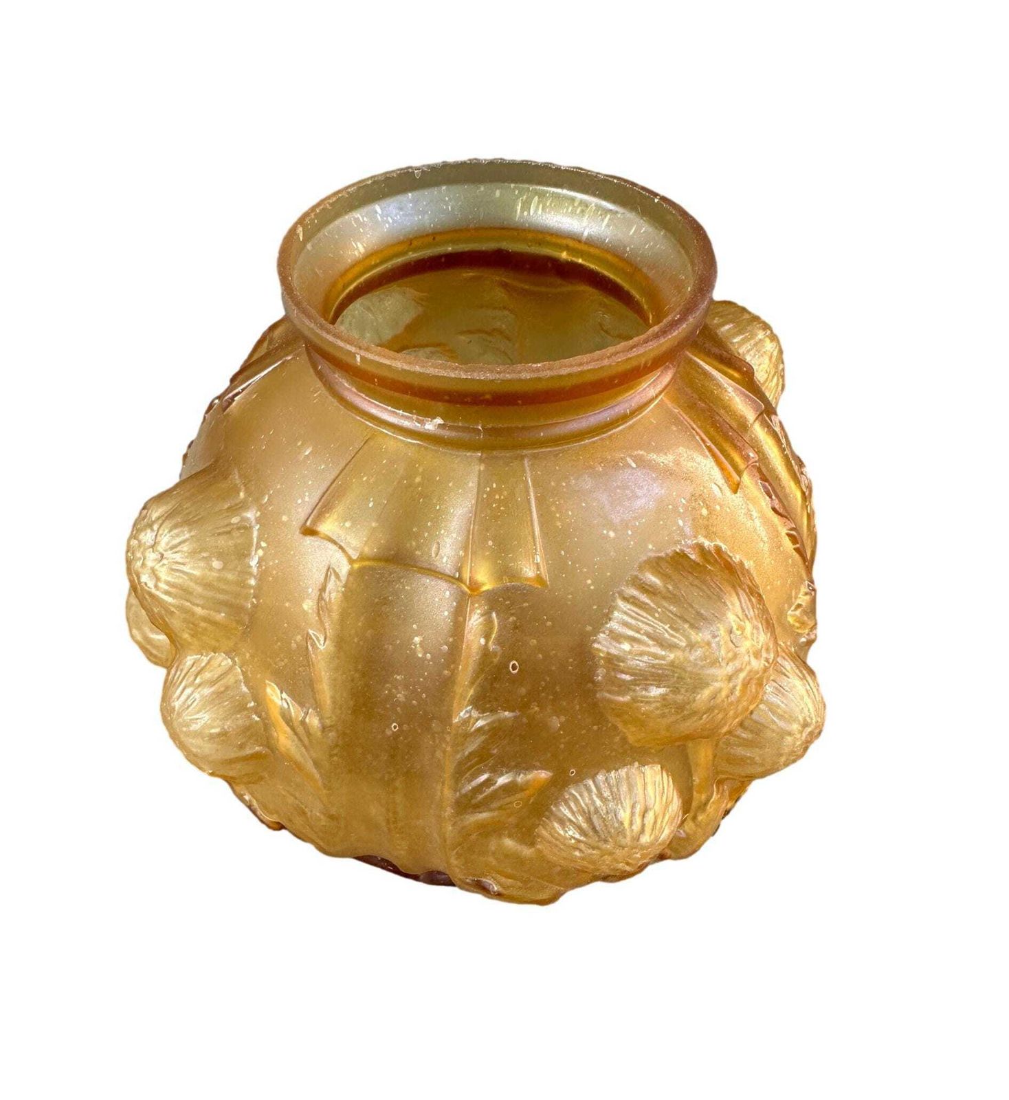 Art Deco Amber Glass Thistle Vase – P. De Cagny French Centerpiece photo for sale
