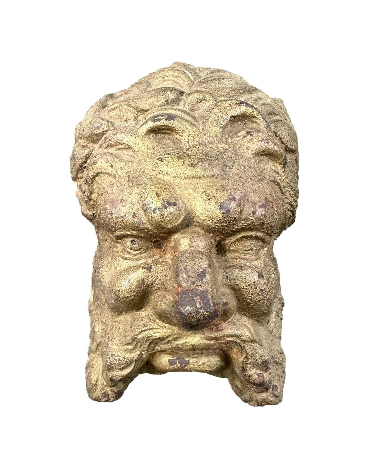 Antique 19th Century Cast Iron Mascaron – French Architectural Salvage Man's Head Wall Decor photo furniture