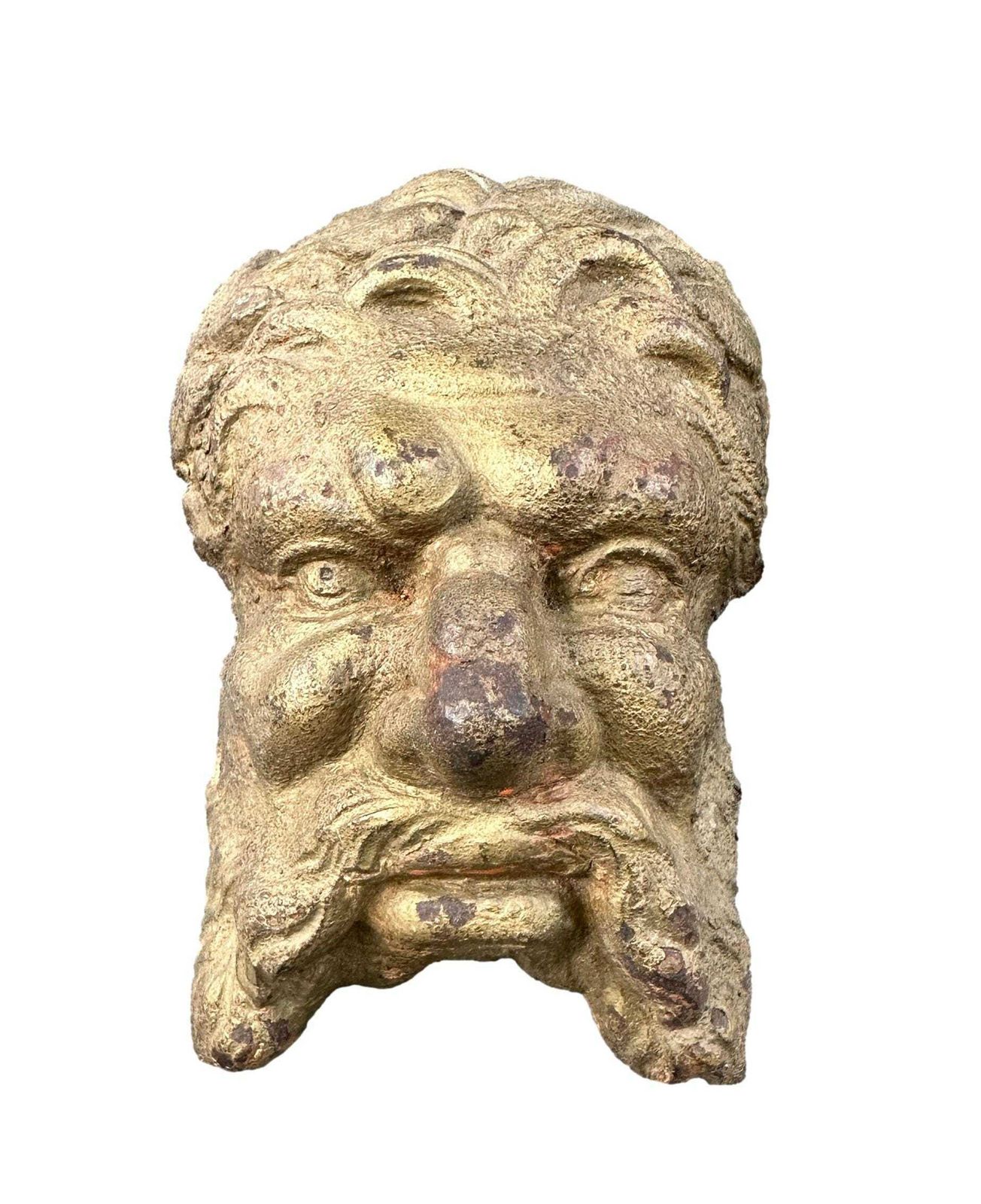 Antique 19th Century Cast Iron Mascaron – French Architectural Salvage Man's Head Wall Decor photo 163.0