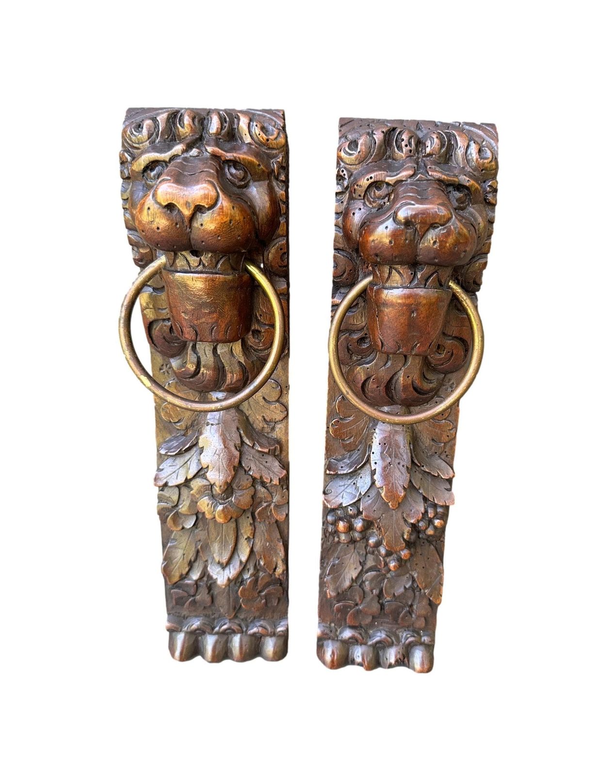 18th Century Carved Walnut Lion Ornaments – French Baroque Architectural Salvage, Château Decor