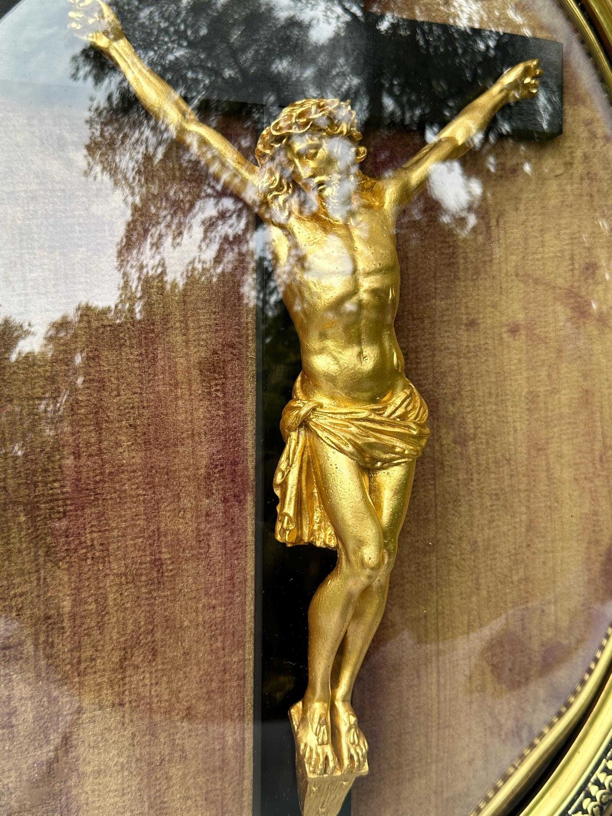 Large Antique French Religious Frame 19th Century Napoleon III Style – Catholic Home Altar Decor – Victorian Wall Art – Sacred Heart Era photo for sale