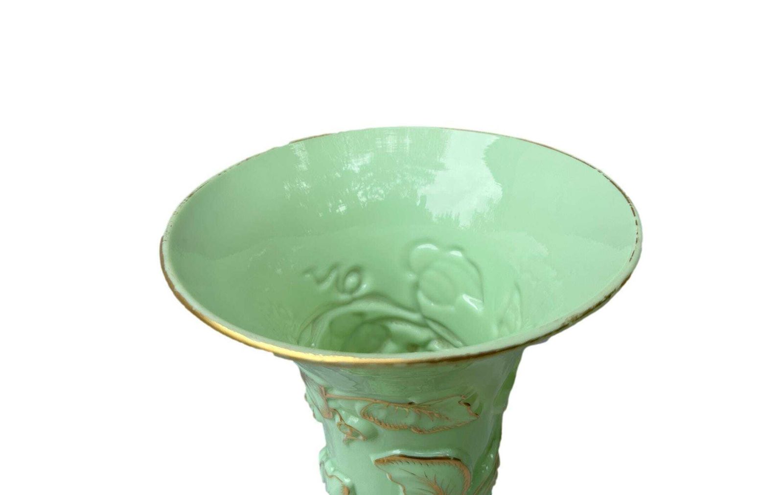 Large Antique Baccarat Xxl Opaline Glass Vase "Grapes & Vines"   Seafoam Green   1865 Napoleon III photo 769.0