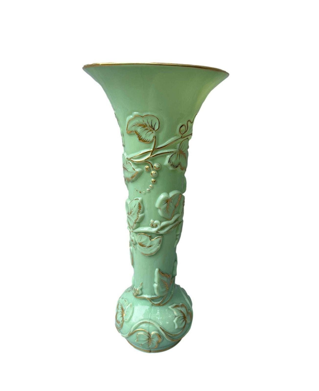 Large Antique Baccarat Xxl Opaline Glass Vase "Grapes & Vines"   Seafoam Green   1865 Napoleon III photo vintage