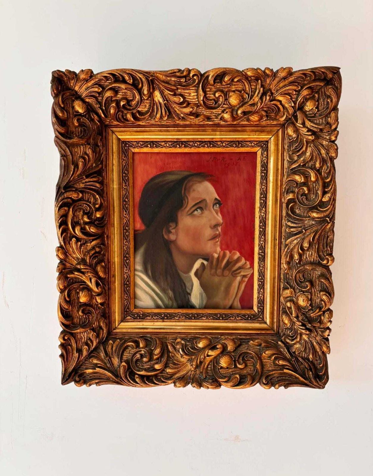Antique Religious Portrait Painting, Signed 1935, Ornate Gold Frame photo 344.0