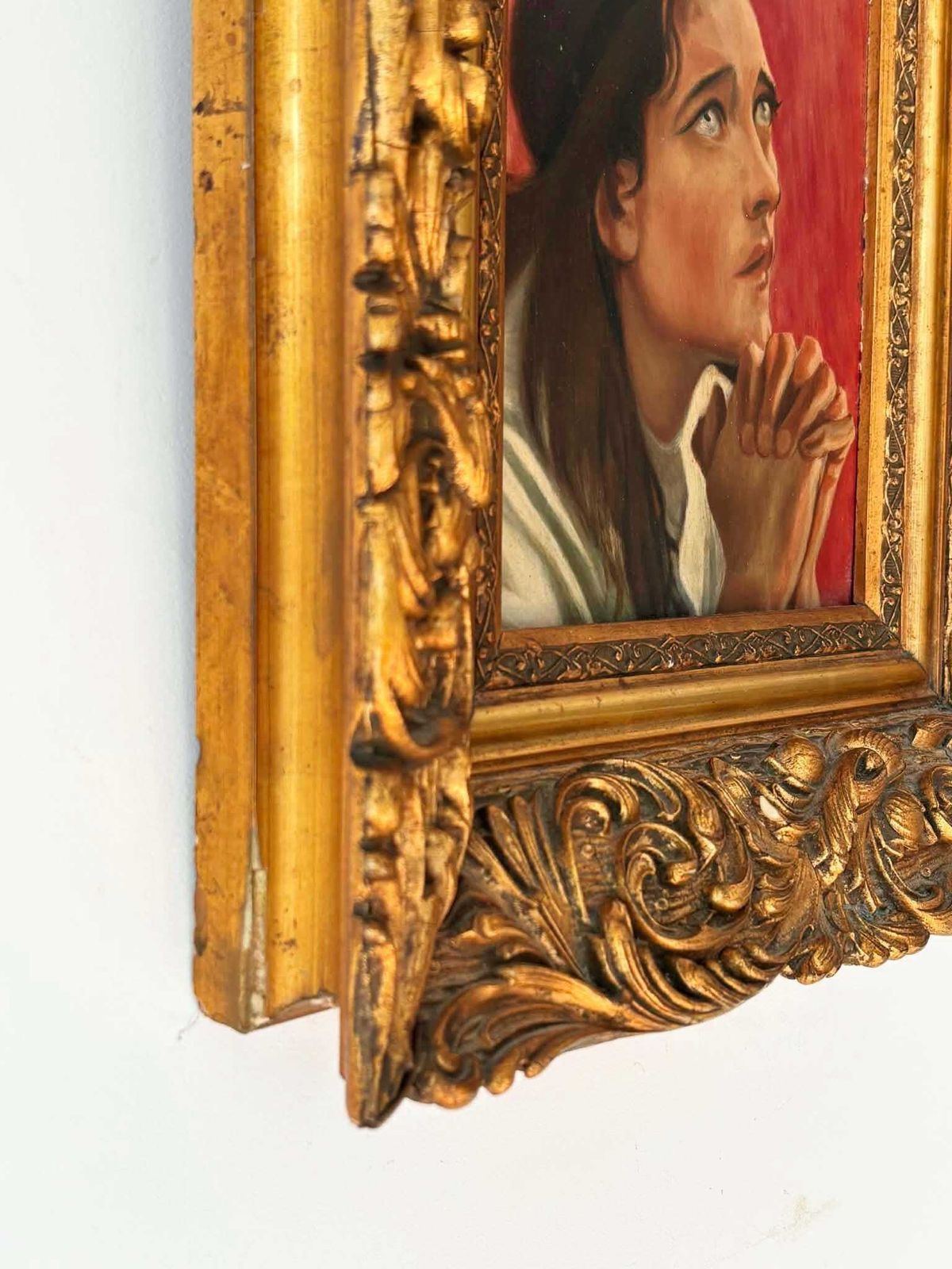 Antique Religious Portrait Painting, Signed 1935, Ornate Gold Frame photo vinterior