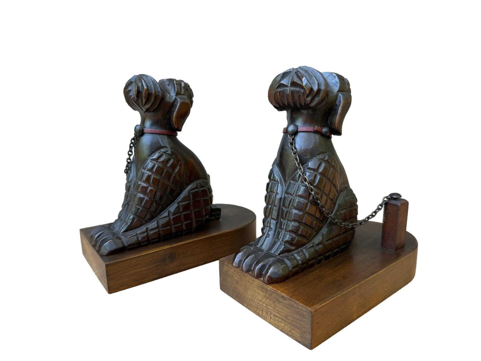 Antique Art Deco Hand Carved Walnut Poodle Bookends   1930s French Dog Art photo 226.0