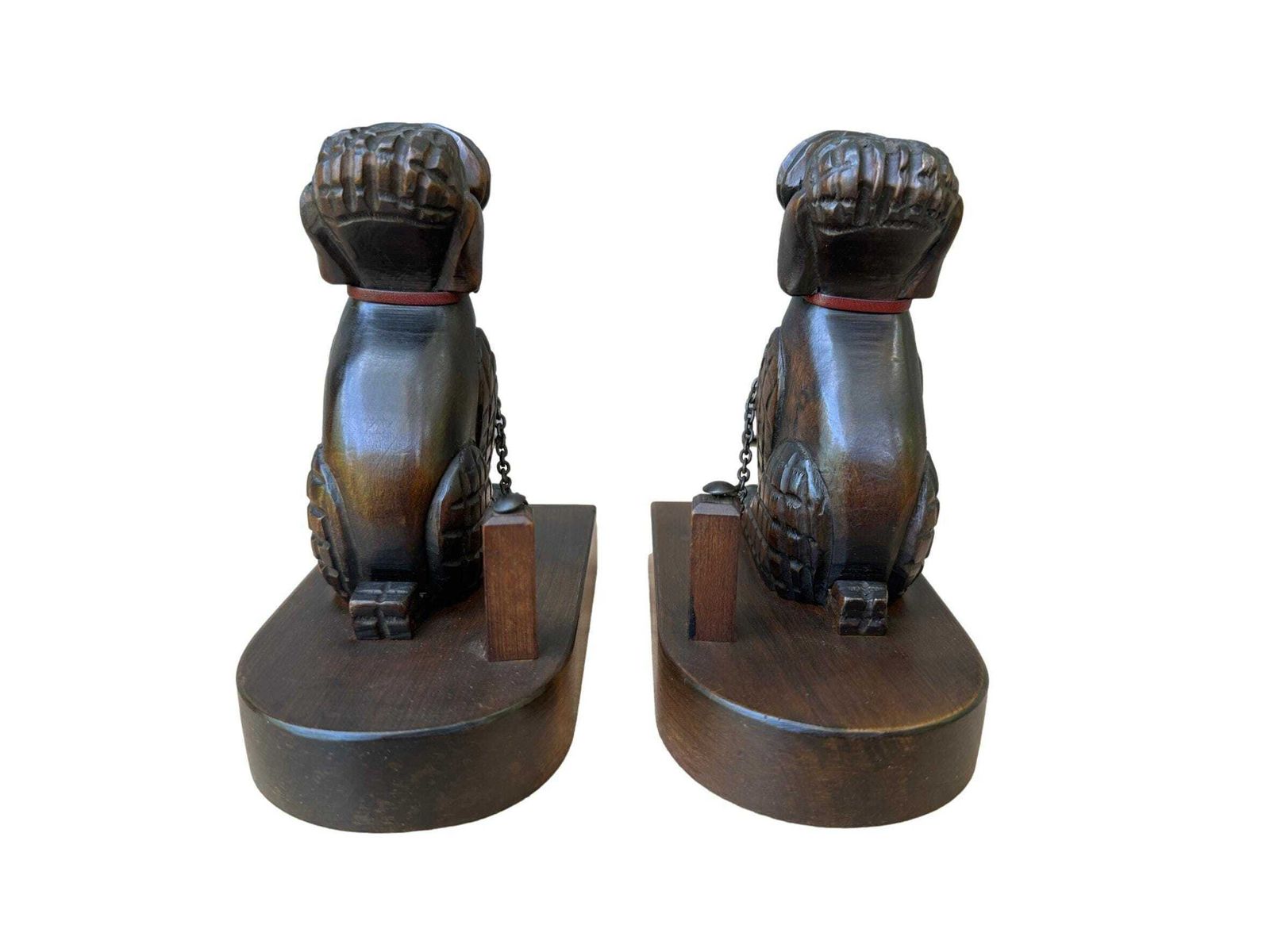 Antique Art Deco Hand Carved Walnut Poodle Bookends   1930s French Dog Art photo buy