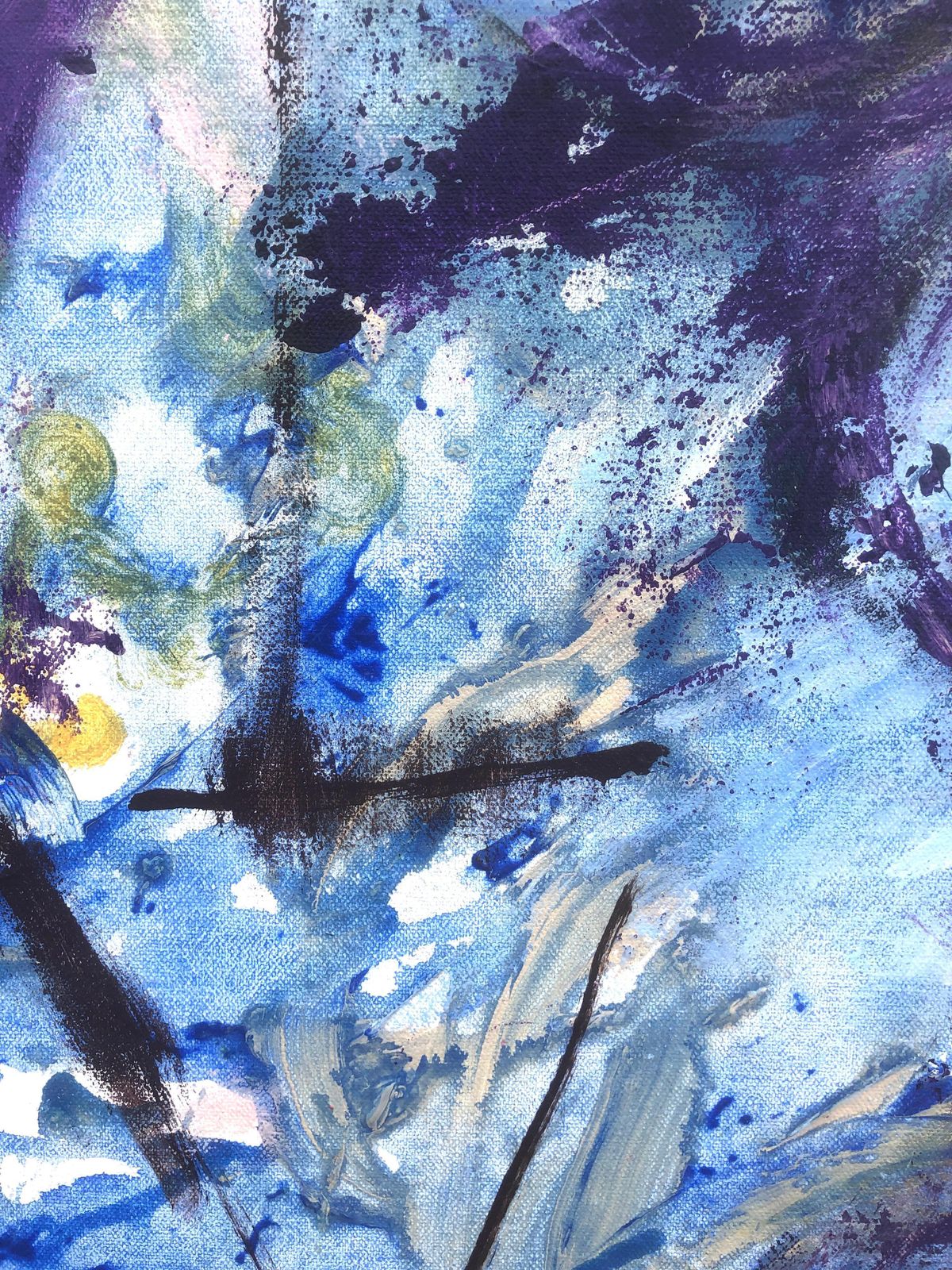 Nerea Caos Grande figure féminine abstraite expressionniste en bleu, violet et turquoise, huile sur toile 2023 photo for sale