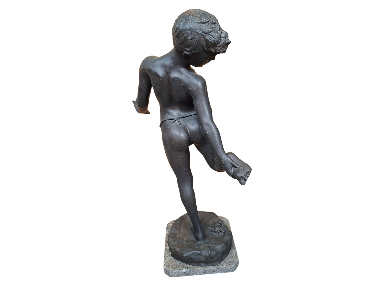 Splendida Scultura In Bronzo: "Il Bambino Morso Dal Granchio" '90 photo vintage