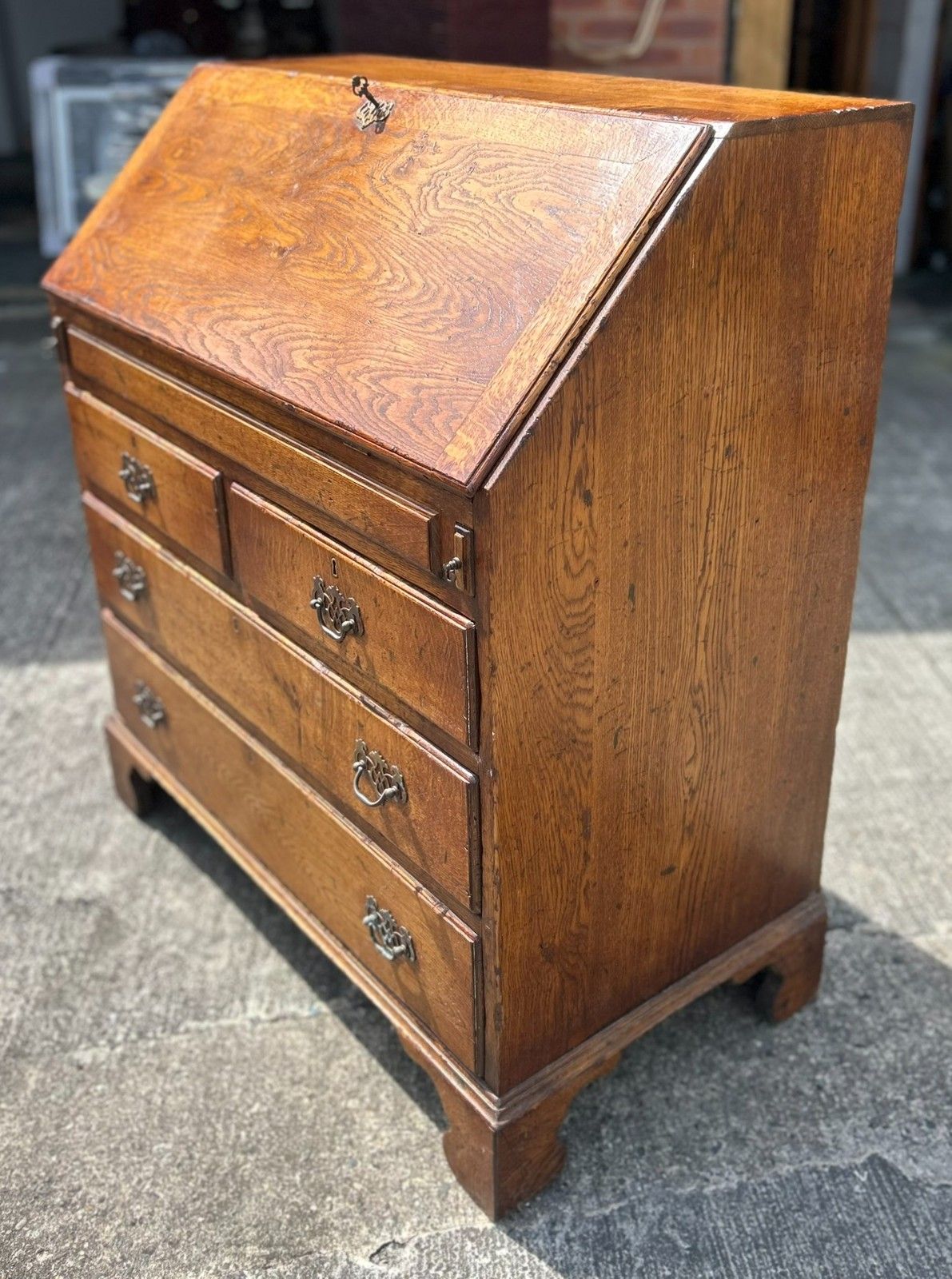 Quality English Country Solid Distressed Oak Bureau Desk With Fitted Interior photo Furniture