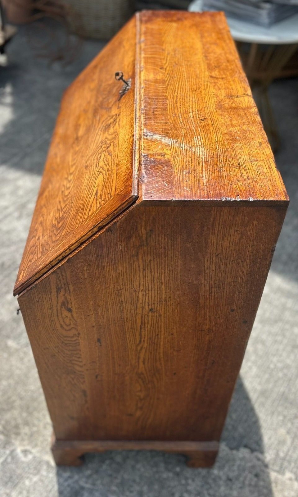Quality English Country Solid Distressed Oak Bureau Desk With Fitted Interior photo vintage