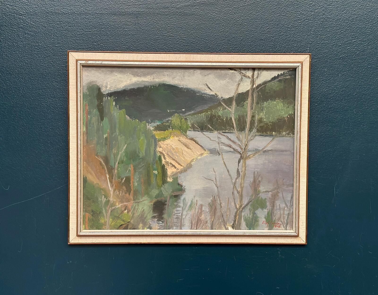 Original Mid Century Swedish Oil On Panel – “Shore” By Karl Olof Larsen – Dated 1945 – Vintage & Framed – 50 × 40 Cm (19.7" × 15.7")