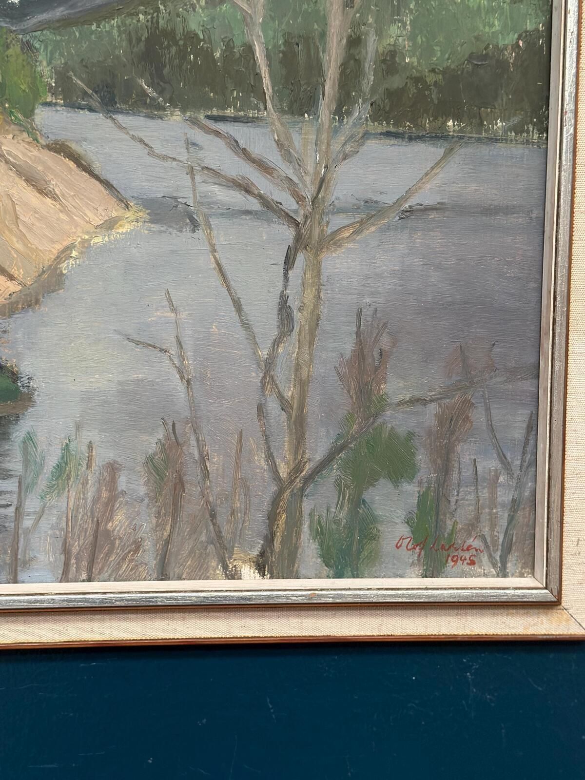 Original Mid Century Swedish Oil On Panel – “Shore” By Karl Olof Larsen – Dated 1945 – Vintage & Framed – 50 × 40 Cm (19.7" × 15.7") photo vintage