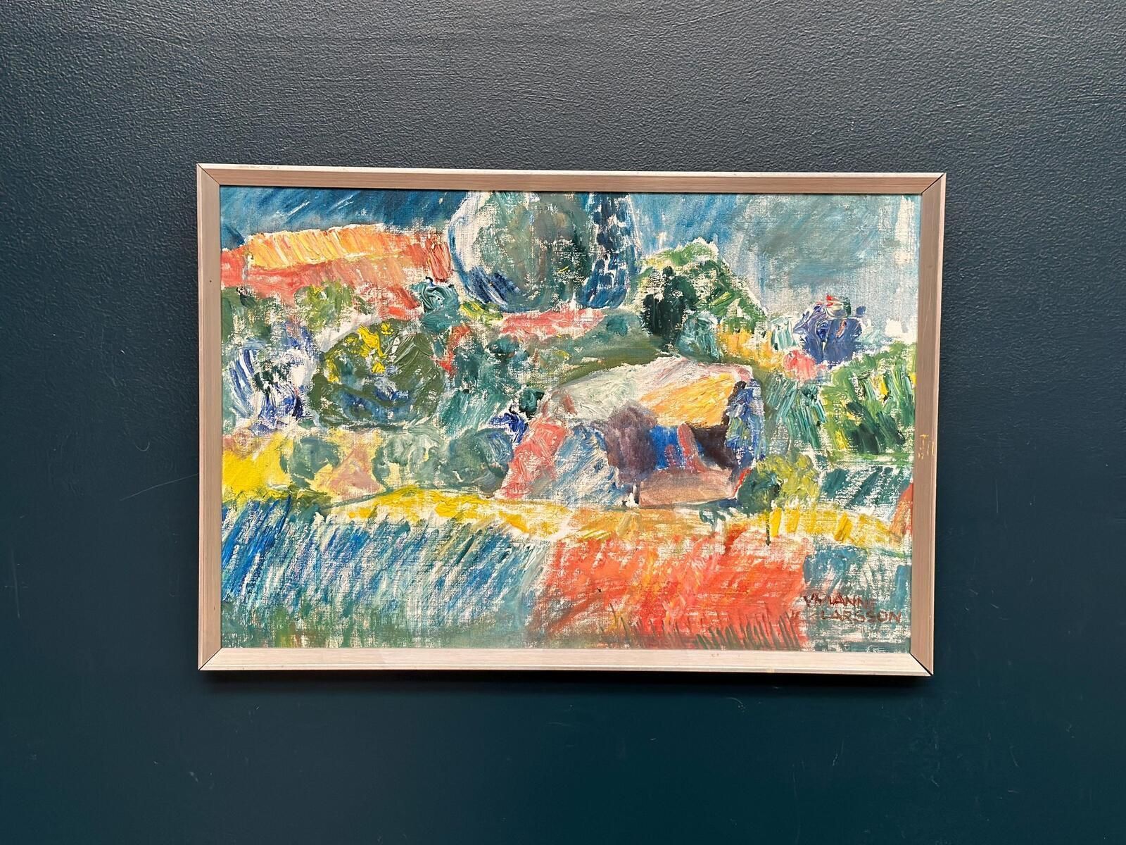 Original Swedish Oil On Canvas – “östra Tollstad I” By Vivianne Larsson – Vintage & Framed – 63.5 × 43.5 Cm (25" × 17.1")