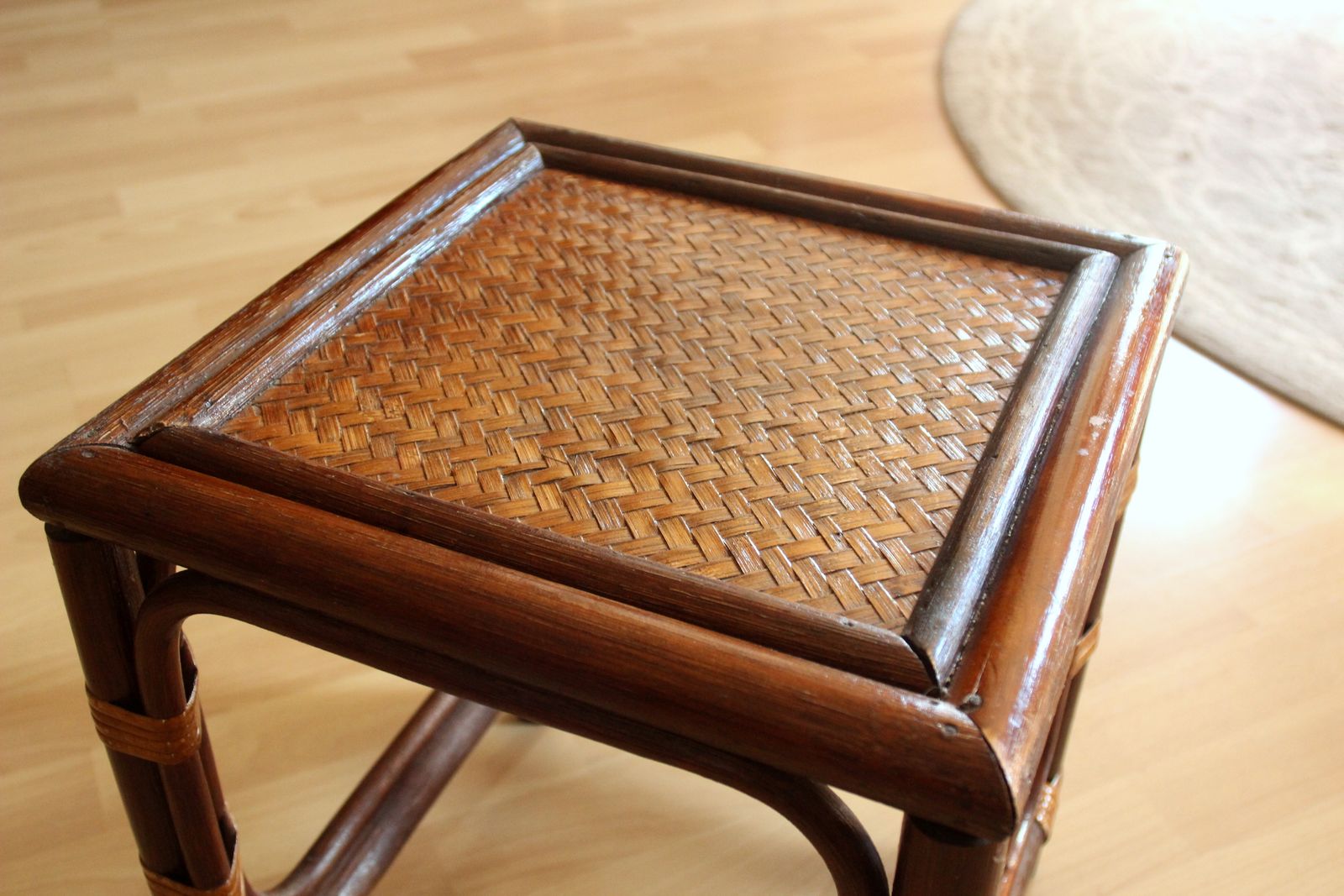 Small Plant Stand Made Of Rattan, Bamboo And Wood   Handmade   Small Coffee Table   Vintage photo furniture