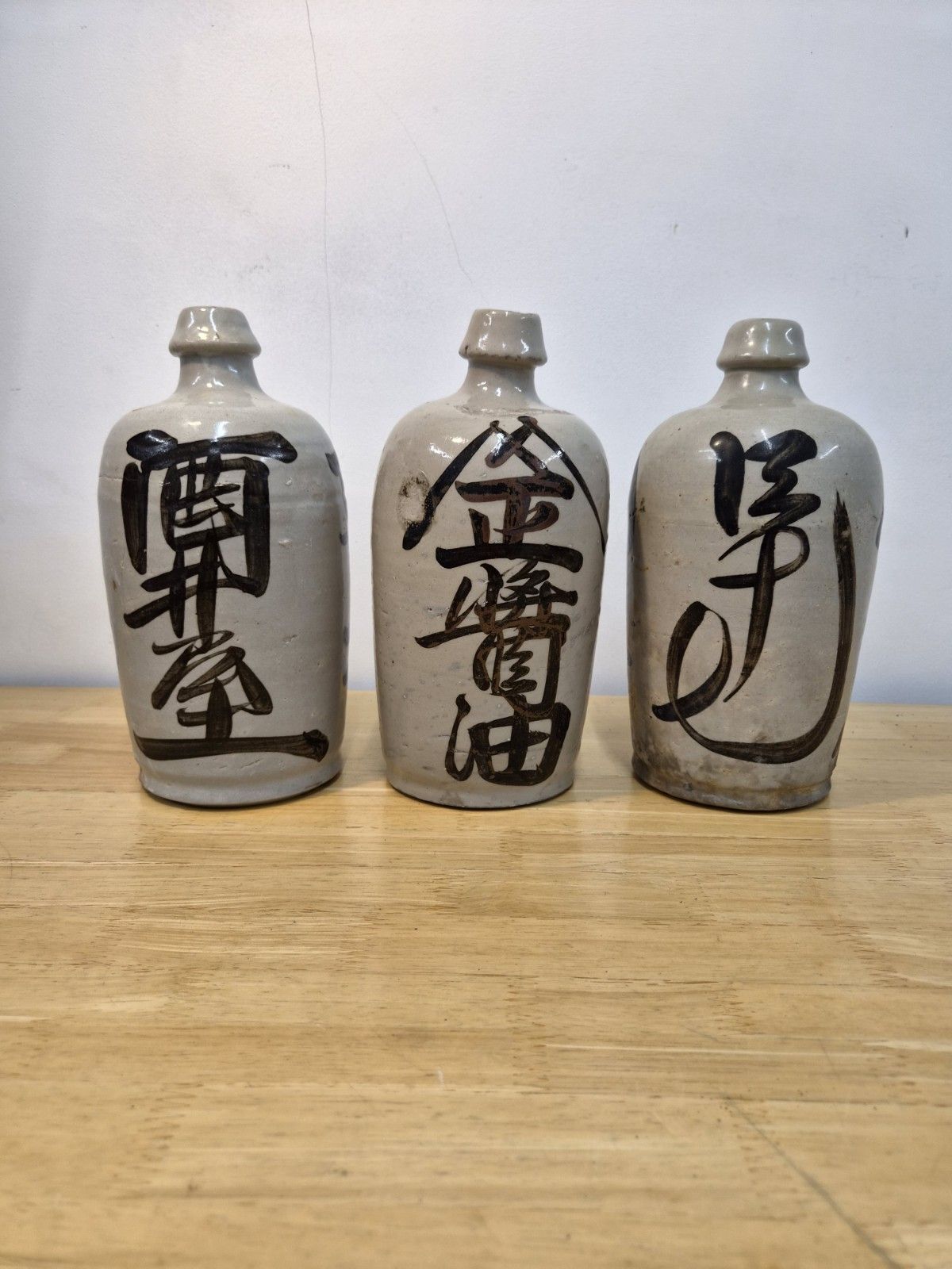 Set Of Antique Japanese Stoneware Ceramic Bottles Hand Made/Painted Meiji/Showa photo Home Decor