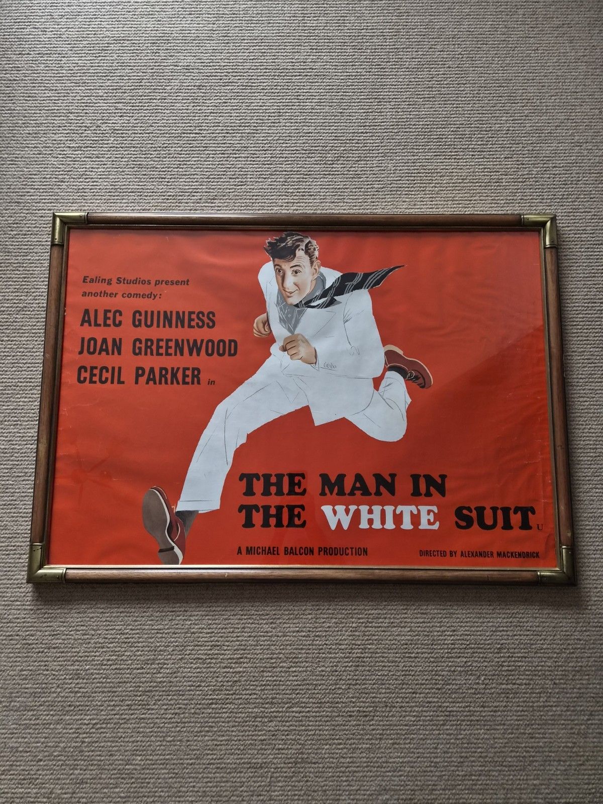 Vintage The Man In The White Suit Film Poster Alec Guinness Ealing Studios 1951 Framed photo for sale