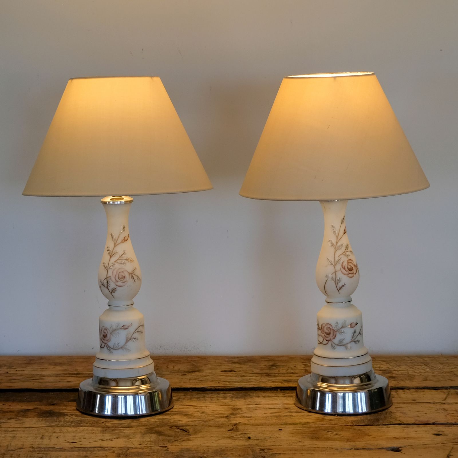 Pair Of 1920s Milk Glass Lamps