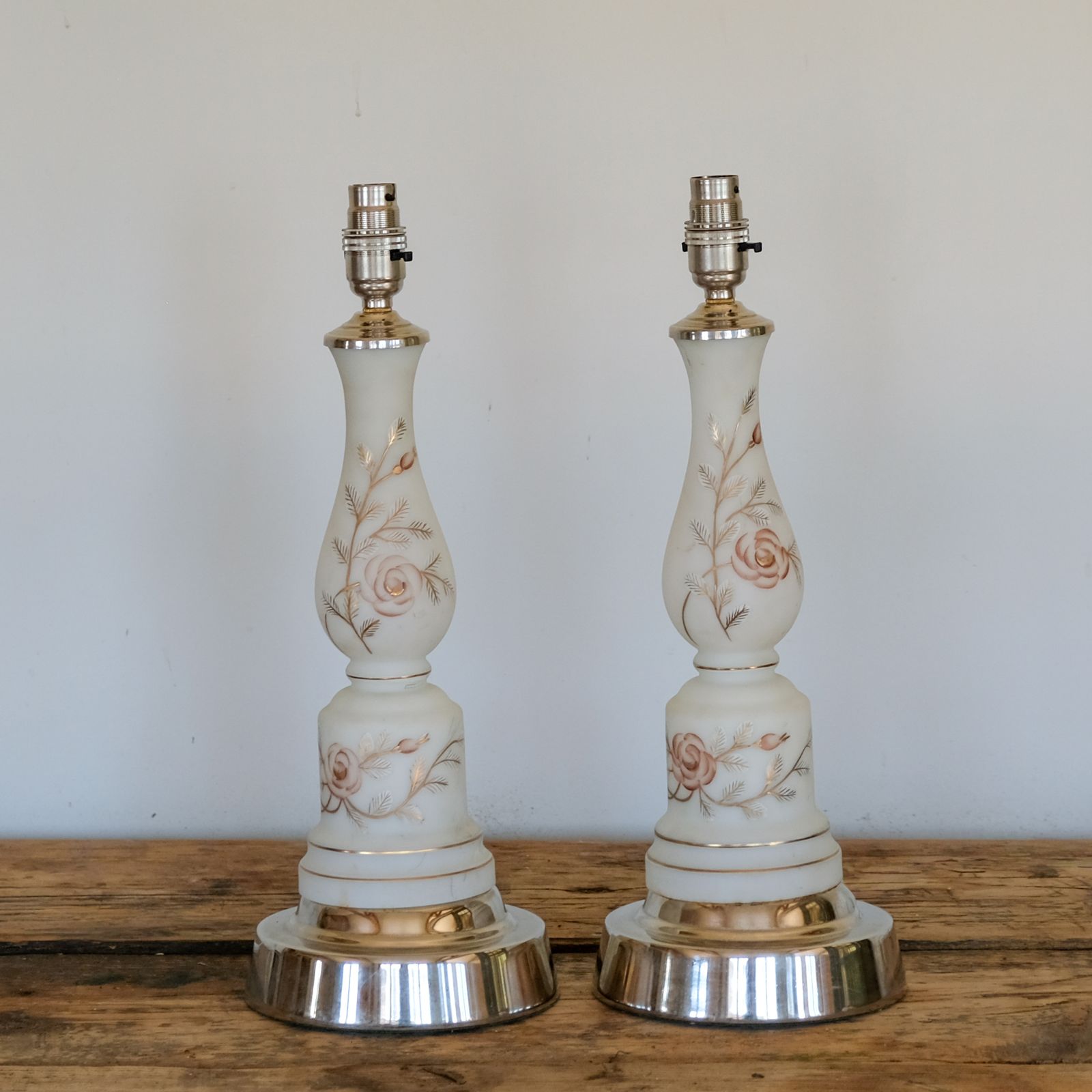 Pair Of 1920s Milk Glass Lamps photo furniture