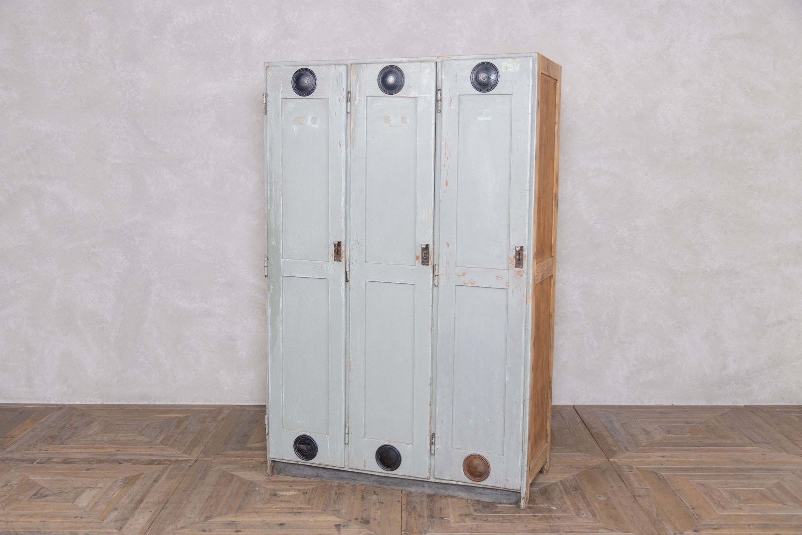 Bank Of Three Wooden Storage Lockers