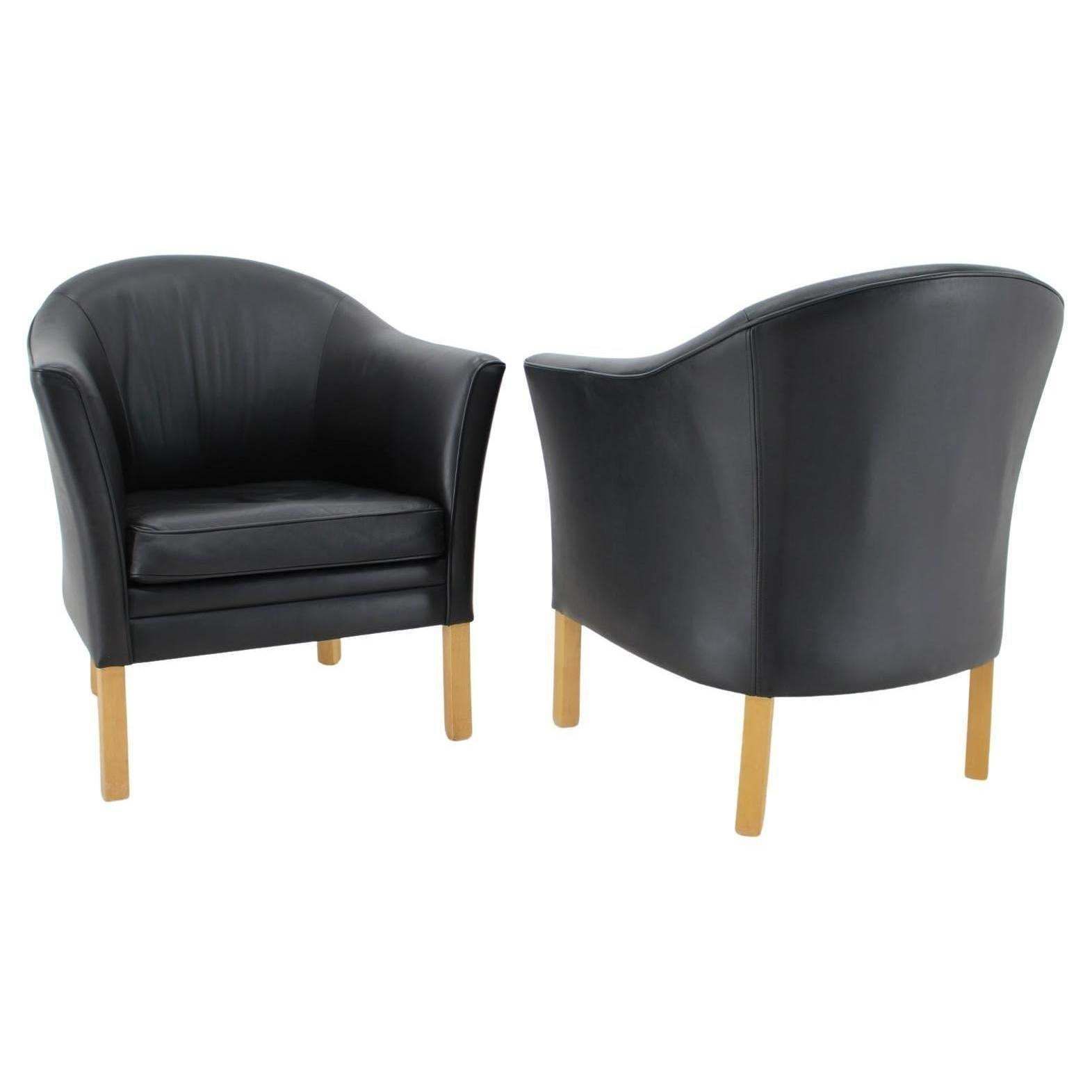 Paire de fauteuils Mogens Hansen en cuir, années 1970, Danemark photo furniture