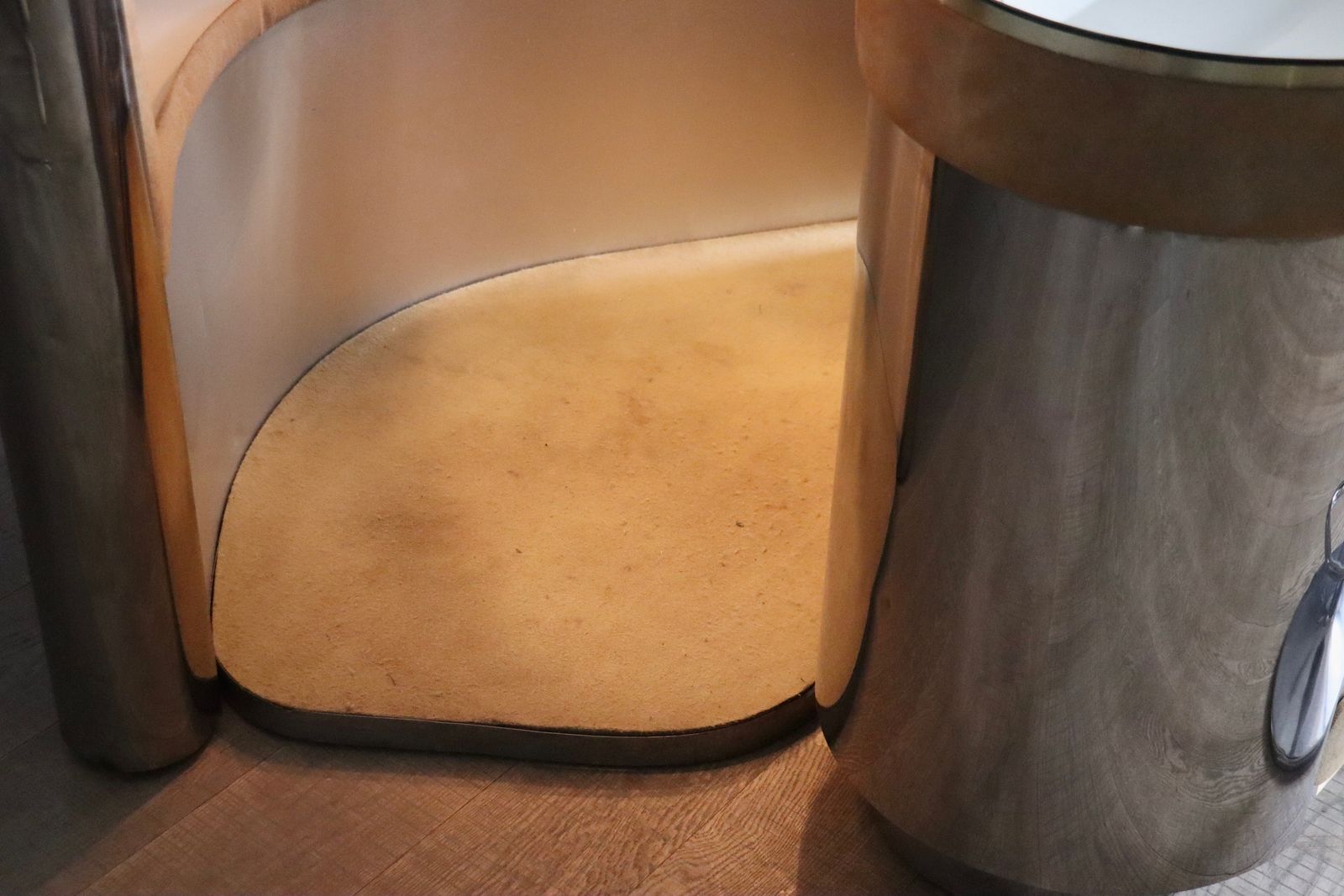 photo for sale Suede And Chrome Dry Bar With Barstools In Cognac By Willy Rizzo, Italy 1970s