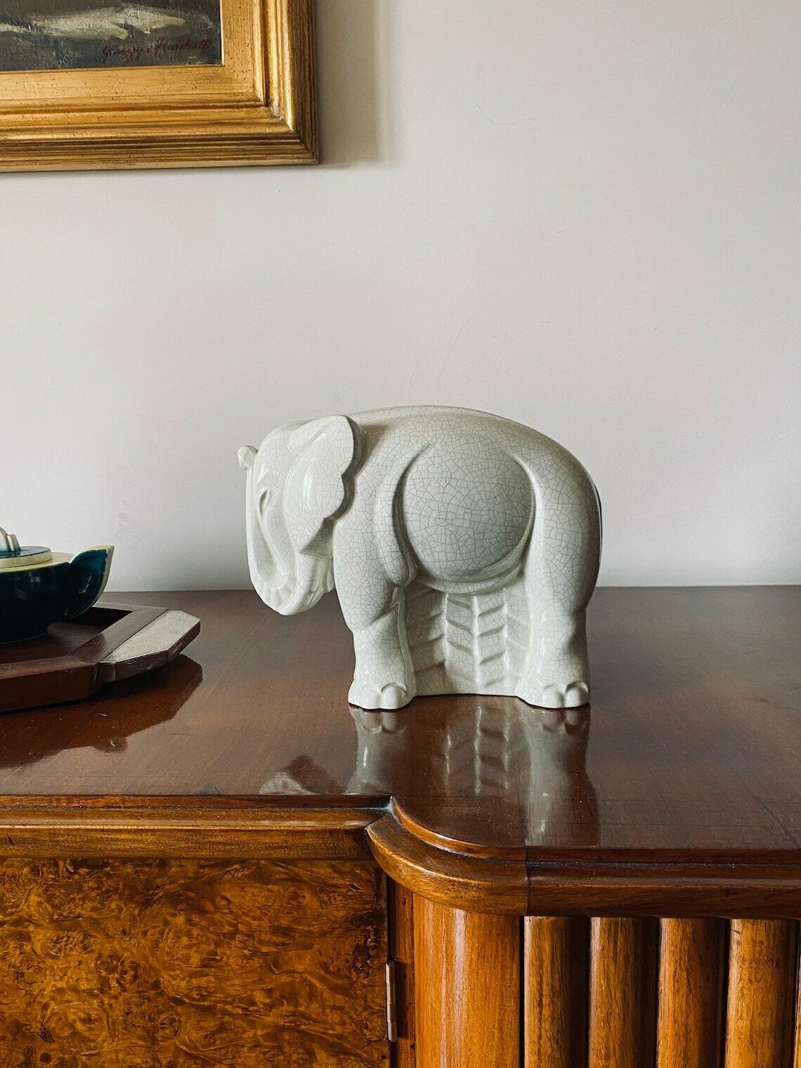 Charles Lemanceau, Art Déco Cubist Elephant Craquelé, Saint Clement, France Ca. 1930 photo for sale