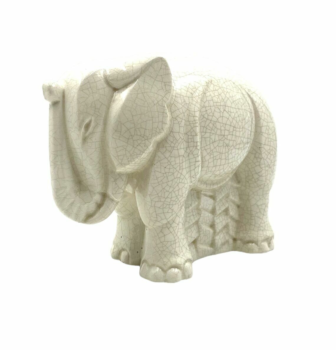 Charles Lemanceau, Art Déco Cubist Elephant Craquelé, Saint Clement, France Ca. 1930 photo vinterior