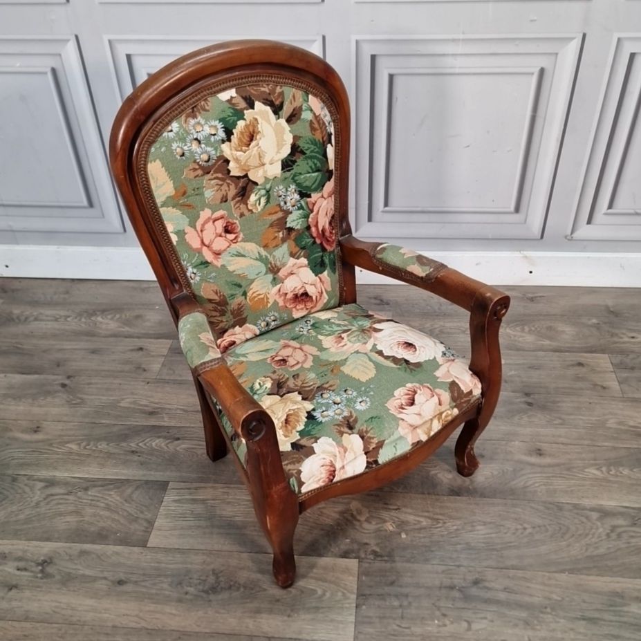 Vintage Childs Armchair Upholstered Miniature Tub Chair Floral Fabric Retro photo furniture