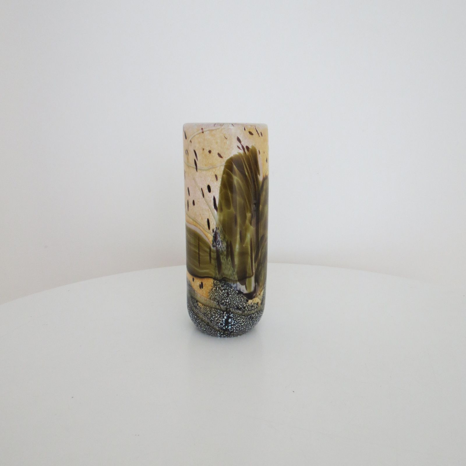 Glass Vase By Norman Stuart Clarke 1990s  Cased Glass Landscape Scene