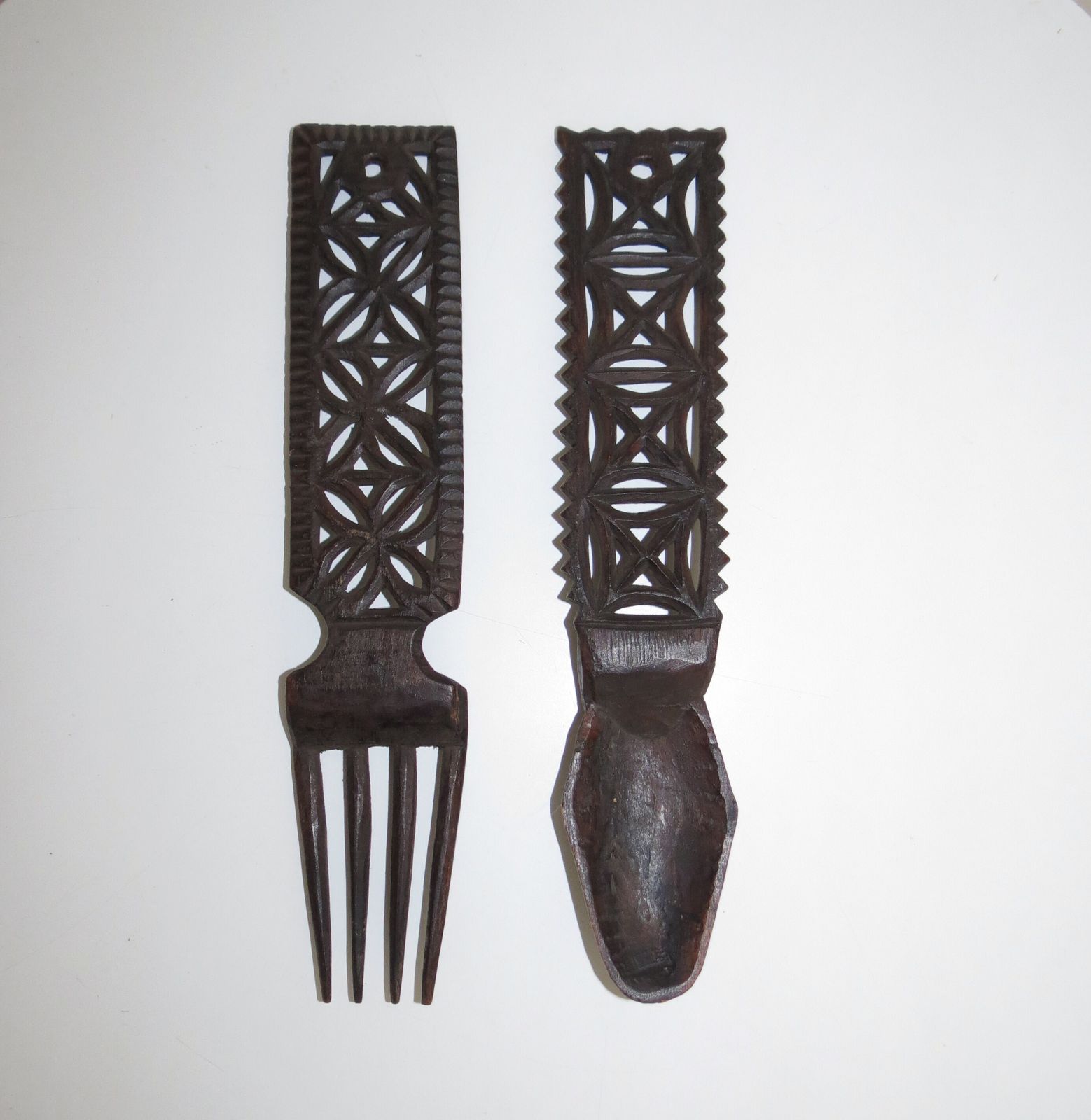 Hand Carved Welsh Love Spoon And Fork 1920s