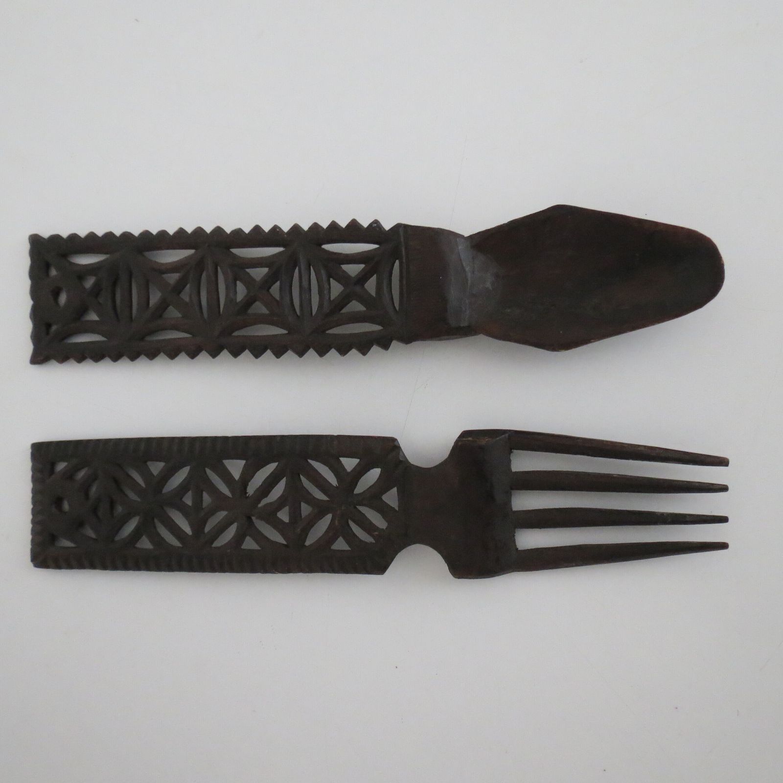 Hand Carved Welsh Love Spoon And Fork 1920s photo for sale