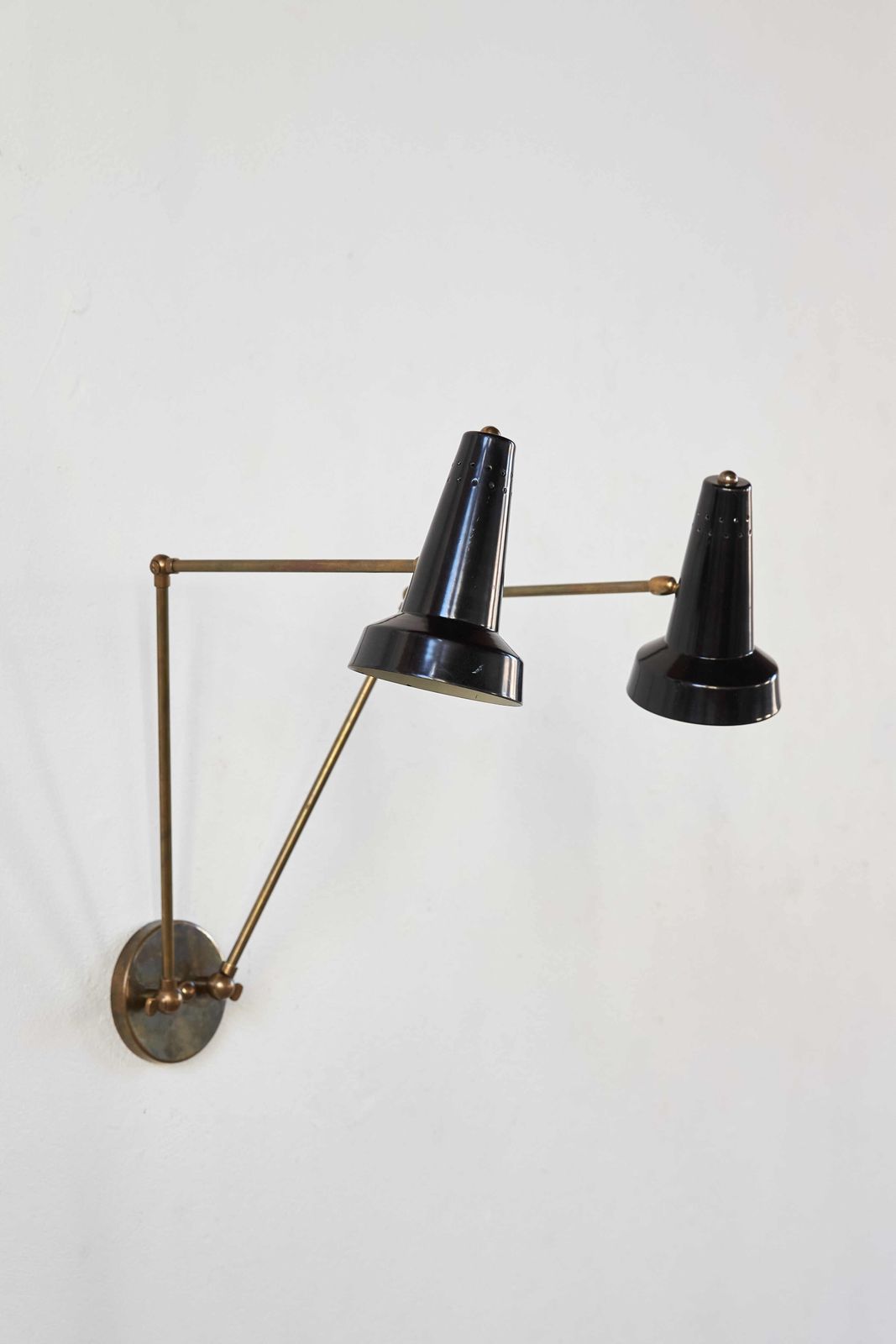 Pair Of Brass And Black Enamelled Aluminium Wall Lights, C1950 photo furniture