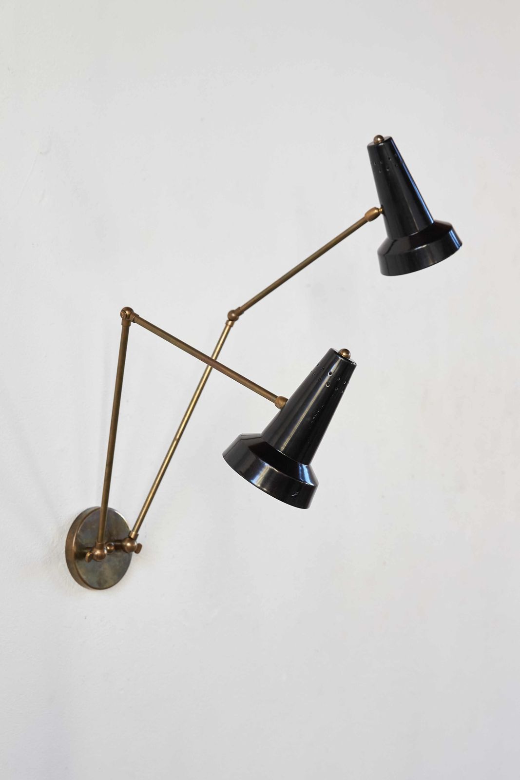 Pair Of Brass And Black Enamelled Aluminium Wall Lights, C1950 photo vinterior