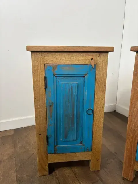 Furniture Pair Of Reclaimed Indian Wood Bedside Cabinets photo