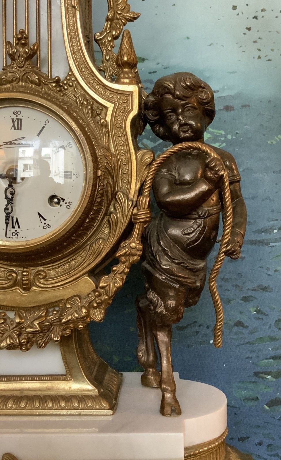 Huge Italian Bronze & Marble 3 Piece Garniture Clock Set Inc Candelabra 8 Day photo vinterior