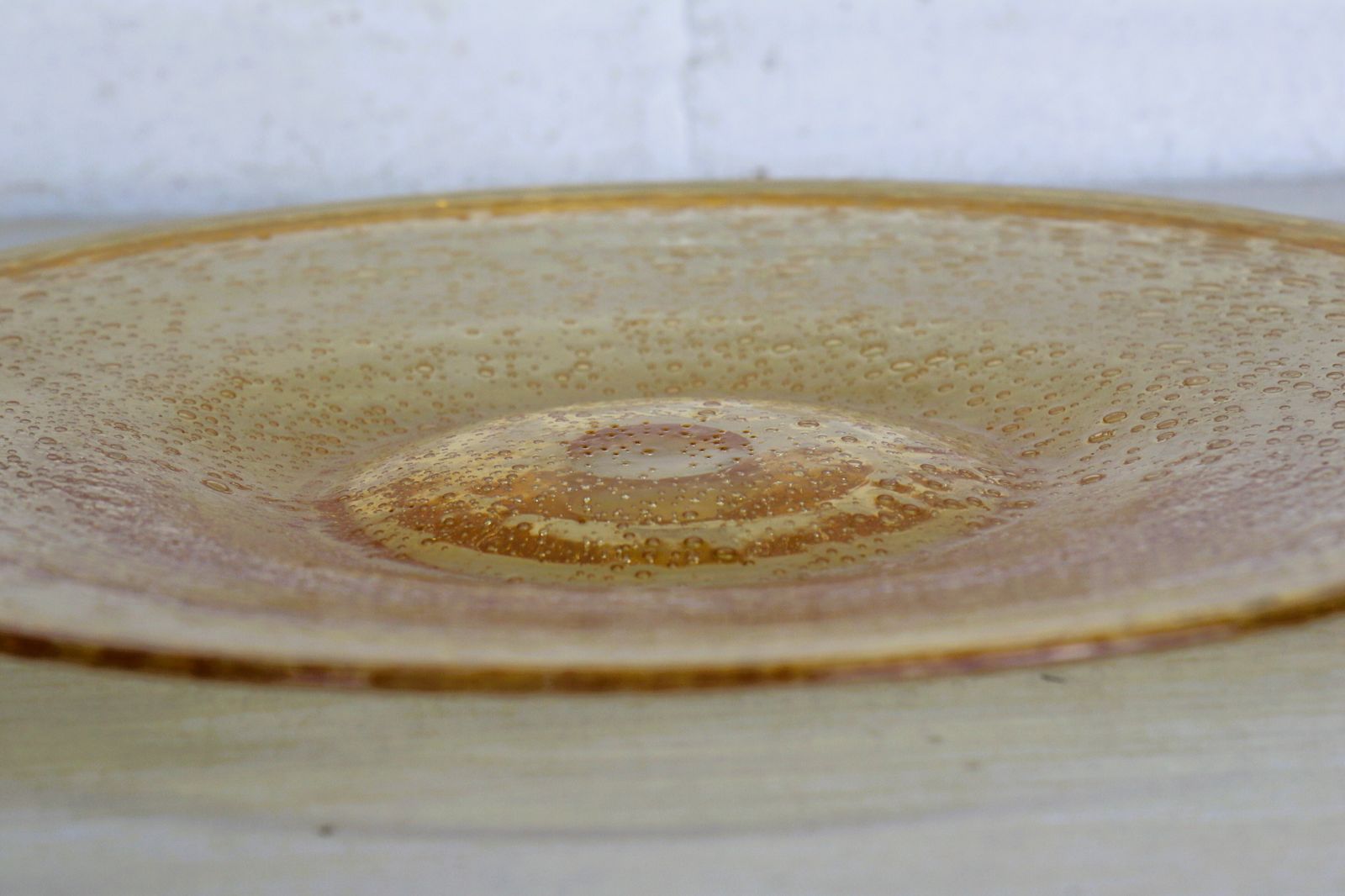 A Pair Of Mid Century Italian Low Glass Dishes Pale Yellow Coloured With Intense Bubble Decoration photo vintage