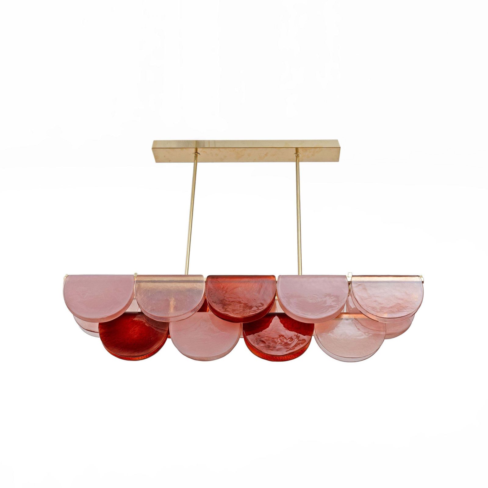 Italiaanse modulaire lineaire hanglamp van Murano-glas en messing in roze en rood photo furniture