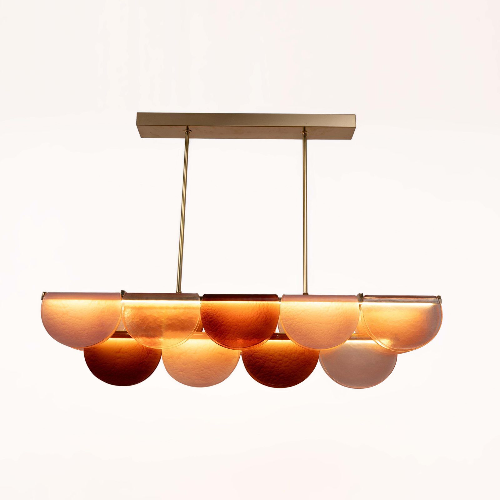 Italiaanse modulaire lineaire hanglamp van Murano-glas en messing in roze en rood photo for sale