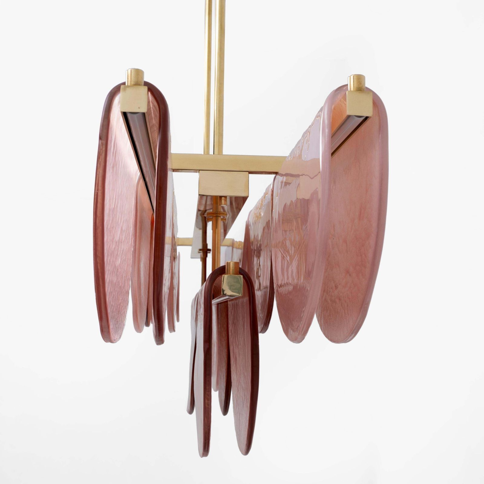 Italian Murano Glass And Brass Modular Linear Chandelier In Pink And Red photo vintage