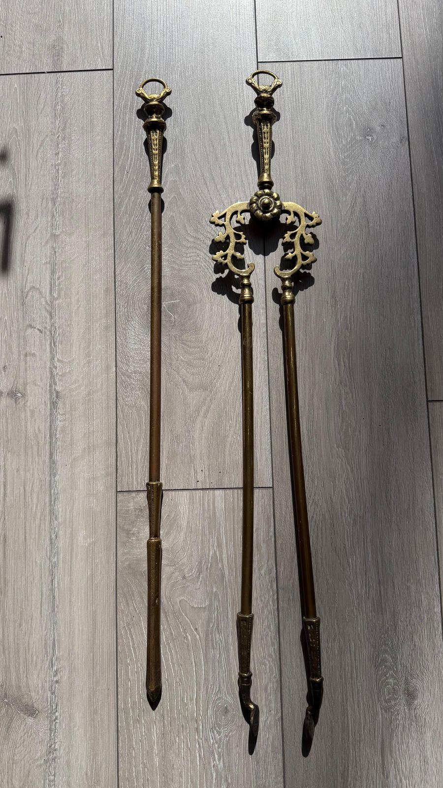 Victorian Gothic Solid Brass Fire Companion Pair, Fireplace Tools, 19th Century photo furniture