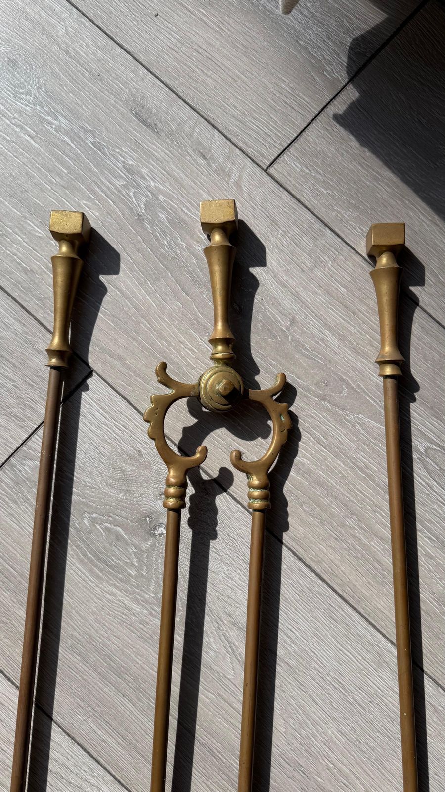 Victorian Gothic Brass Fire Companion Set, Fireplace Tools, 19th Century photo vinterior