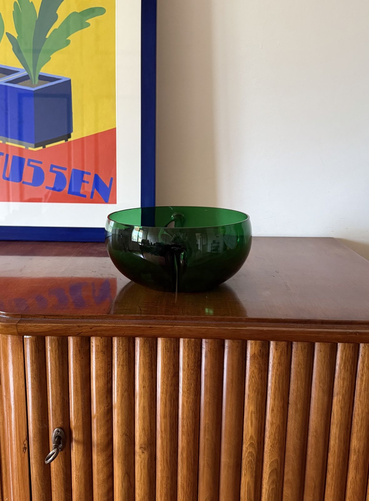 Mid Century Green Glass Bowl / Centerpiece,  Italy 1960s photo furniture