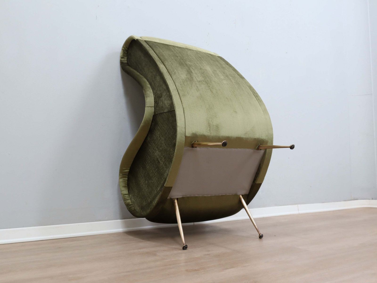 2200.0 1950s Italian Armchair Senior Zanuso Style Green Velvet photo