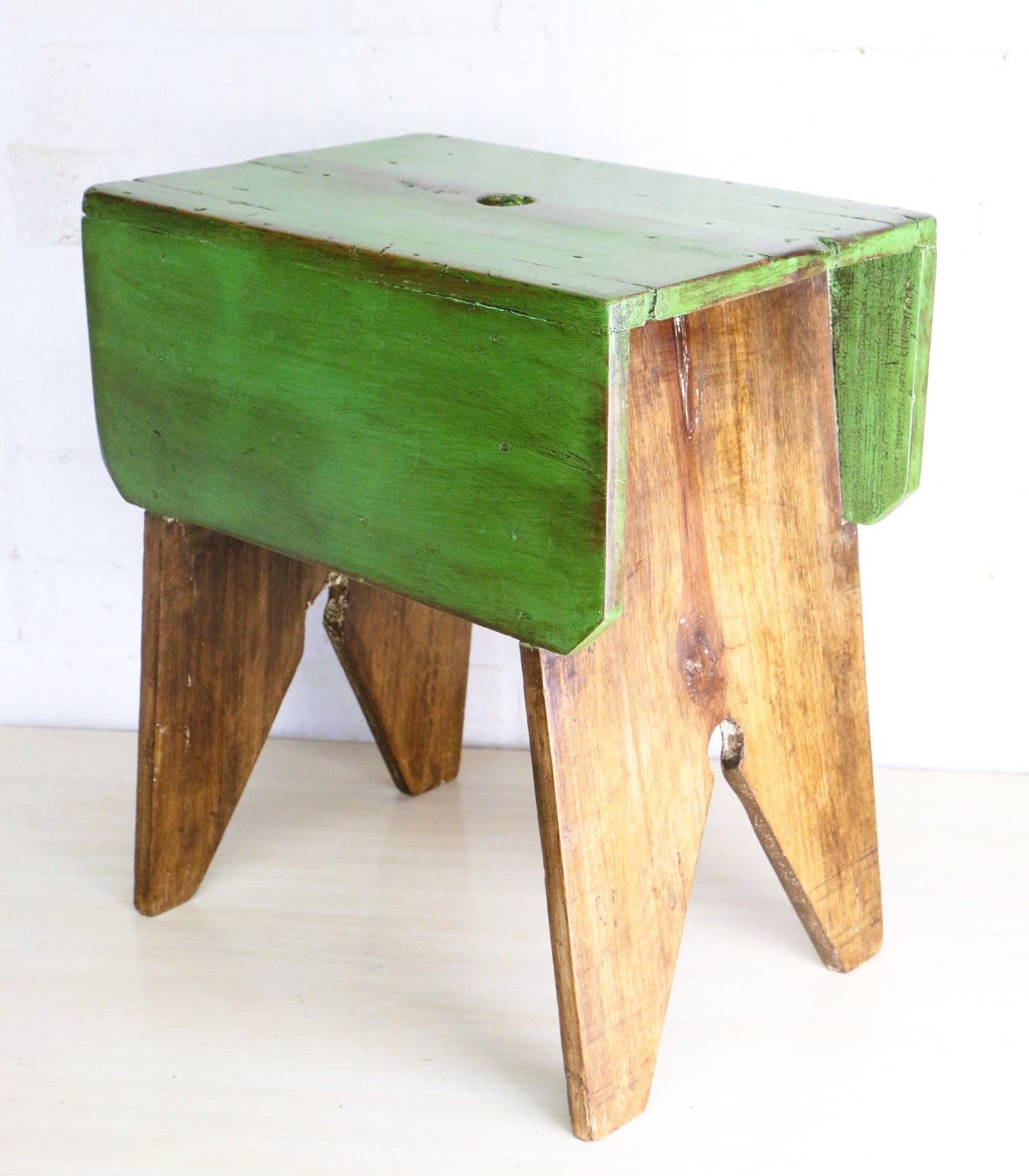 Antique Aged Wooden Stool Rural Farmhouse Original Country Style Rustic Kitchen