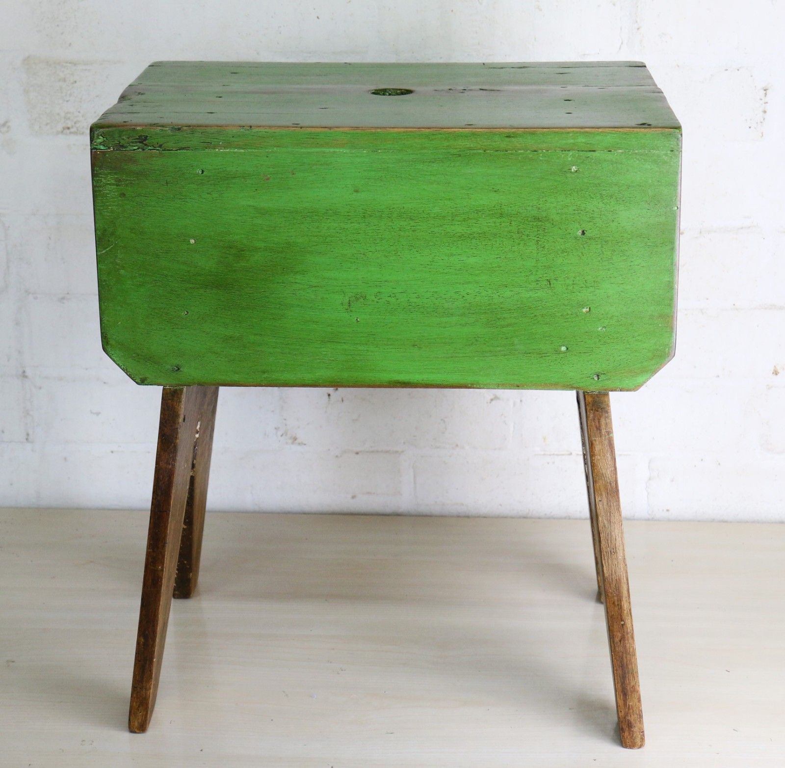 Antique Aged Wooden Stool Rural Farmhouse Original Country Style Rustic Kitchen photo for sale